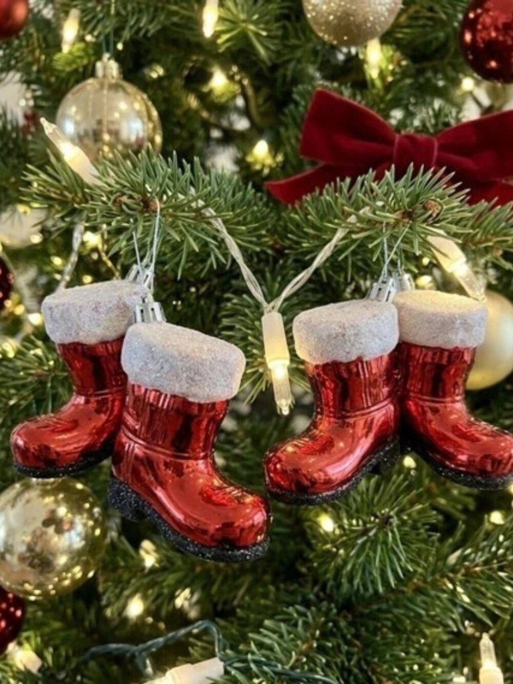 Set of 6 Red Santa Boot Christmas Ornaments - 3" Mini Boots Tree Trimming & Gift